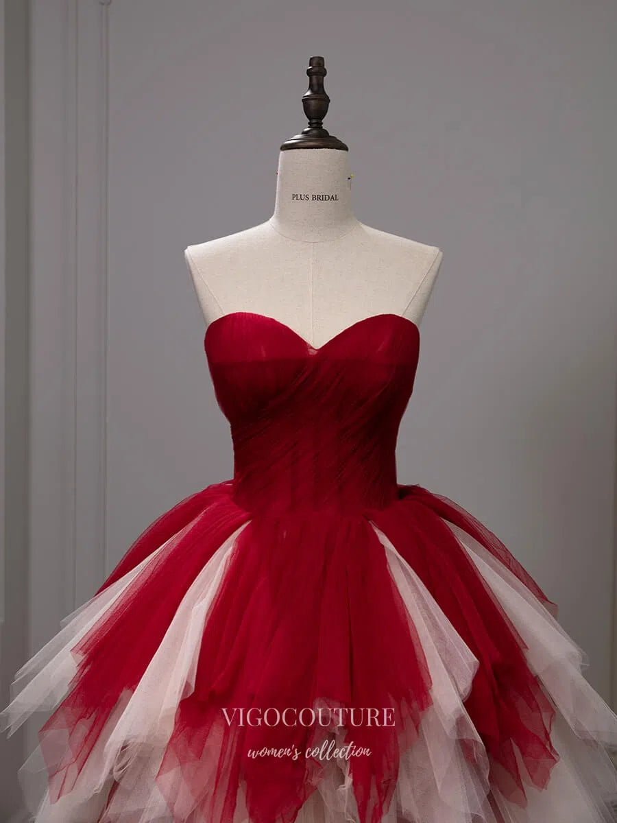 Prom Dress 2025 Red Tiered Ruffled Quinceanera Dresses 2025 Strapless Sweetheart Tulle Ball Gown 25058-unique elegant Prom Dresses-Red-Custom Size-vigocouture