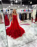 Prom Dress 2025 Red Tiered Tulle Prom Dresses Strapless Formal Gown 24034-unique elegant Prom Dresses-Red-Custom Size-vigocouture