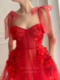 Prom Dress 2025 Red Tulle Floral Spaghetti Strap Prom Dress 20986-unique elegant Prom Dresses-Red-US2-vigocouture