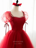 Prom Dress 2025 Red Tulle Prom Dresses Puffed Sleeve Formal Dresses 21046-unique elegant Prom Dresses-Red-Custom Size-vigocouture