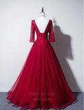 Prom Dress 2025 Red V-Neck 3/4 Sleeve Prom Dress 20663-unique elegant Prom Dresses-Red-US2-vigocouture