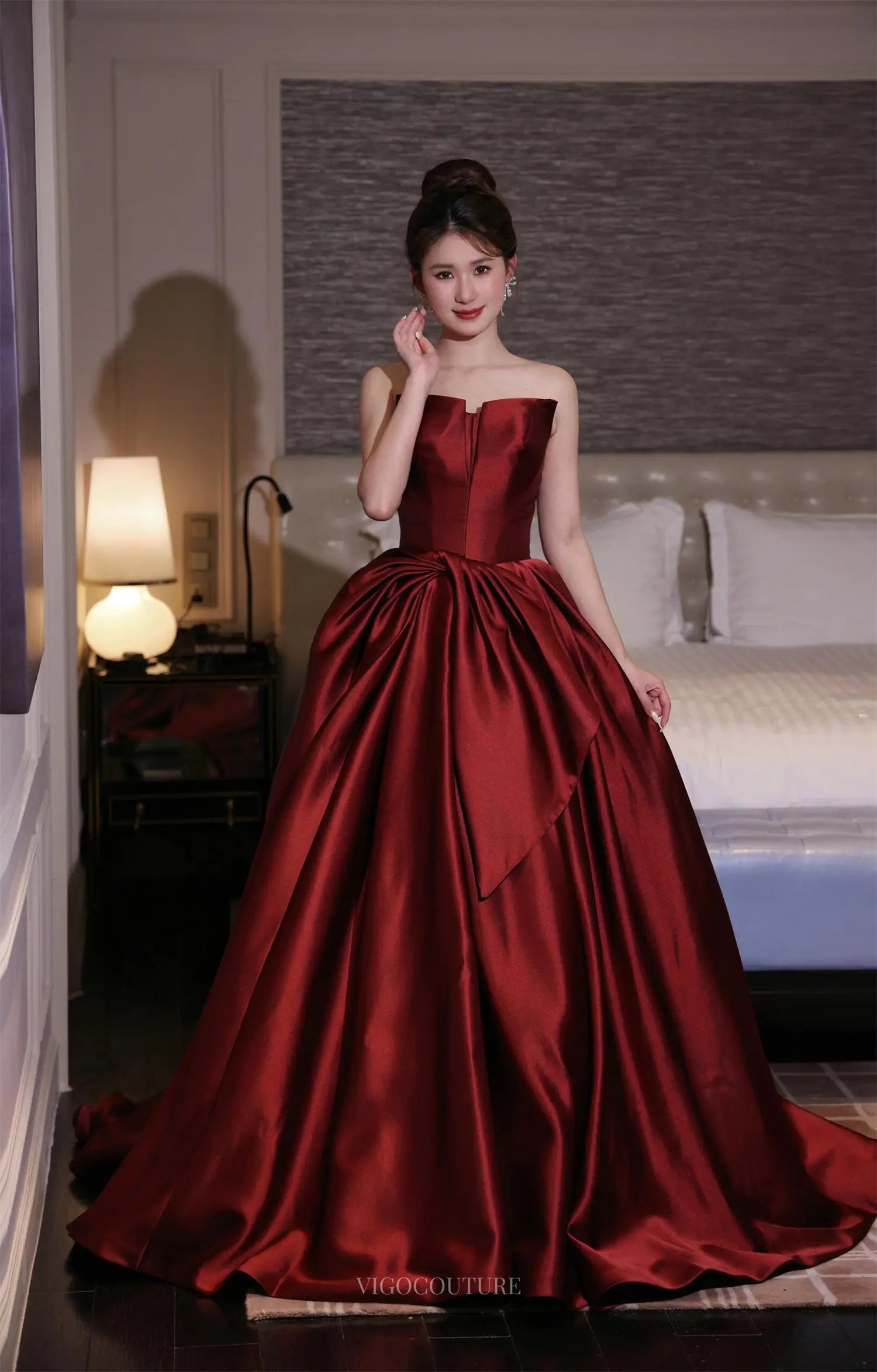 Regalia - Burgundy Mikado Formal Dress Burgundy / US26W Regalia - Burgundy Mikado Formal Dress Burgundy / US26W