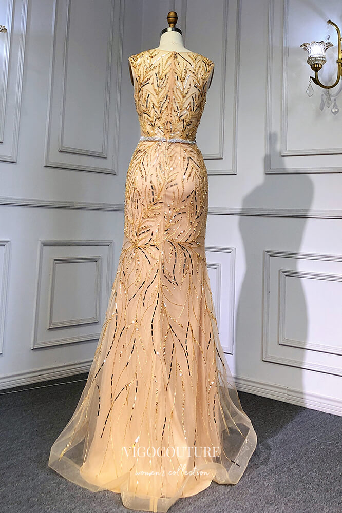 Prom Dress 2025 Removable Cape Formal Dresses Beaded Mermaid Prom Dress 21617-unique elegant Prom Dresses-Champagne-US2-vigocouture