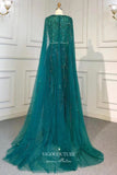 Prom Dress 2025 Removable Cape Formal Dresses Beaded Mermaid Prom Dress 21617-unique elegant Prom Dresses-Champagne-US2-vigocouture