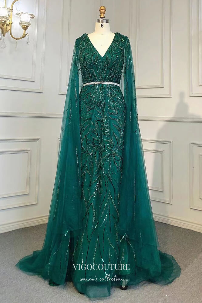 mermaid prom dresses 2020 Removable Cape Formal Dresses Beaded Mermaid Prom Dress 21617 Green / US4 mermaid prom dresses 2020 Removable Cape Formal Dresses Beaded Mermaid Prom Dress 21617 Green / US4