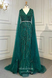 Prom Dress 2025 Removable Cape Formal Dresses Beaded Mermaid Prom Dress 21617-unique elegant Prom Dresses-Green-US2-vigocouture