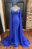 Prom Dress 2025 Removable Cape Sleeve Formal Dresses Satin Mermaid Prom Dresses 21597-unique elegant Prom Dresses-Blue-US2-vigocouture