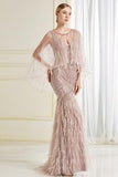 Removable Shawl Feather Lace Beaded Mermaid Prom Dress 20792