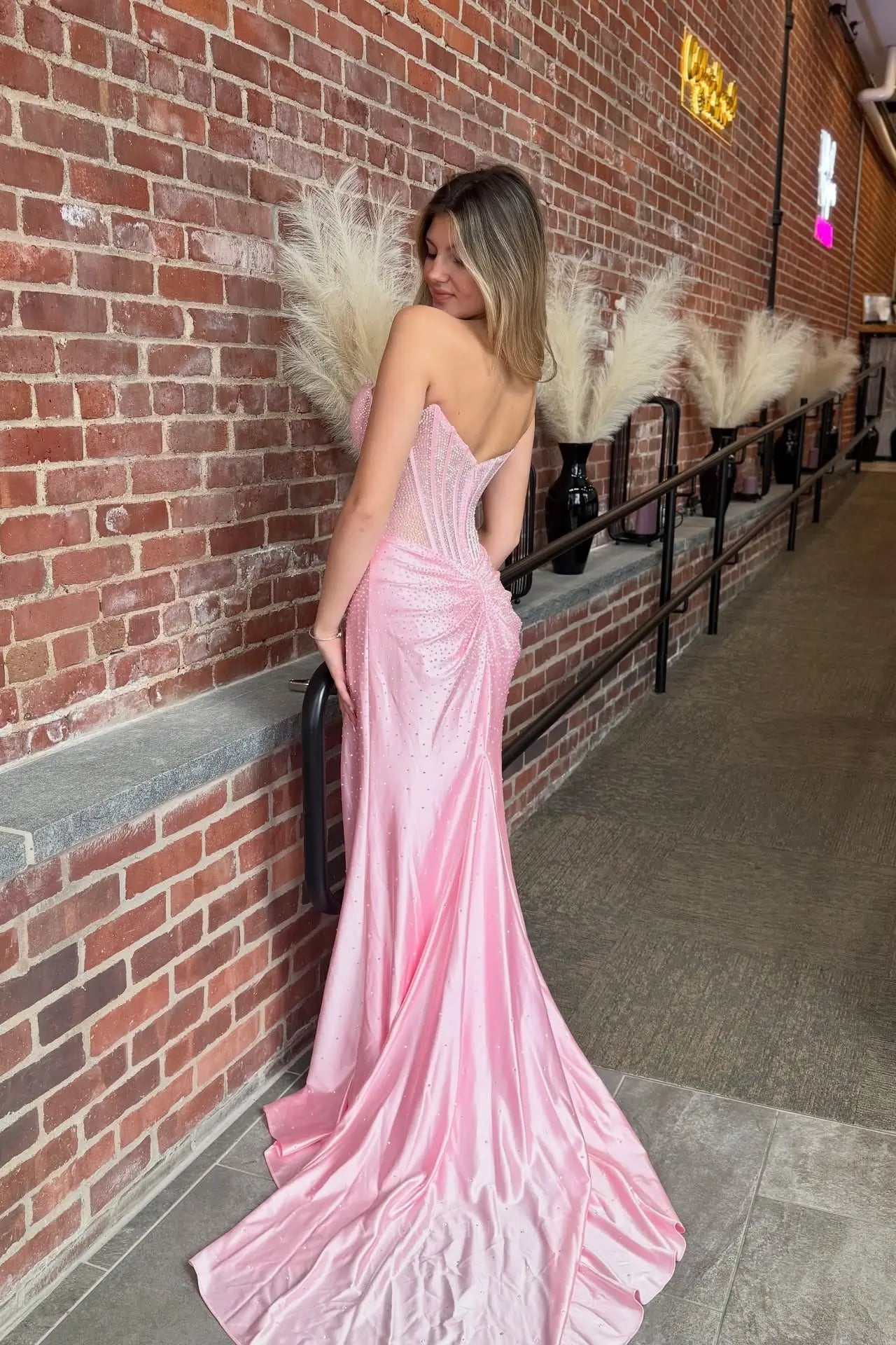 Prom Dresses 2025 to impress Rhinestone Satin Mermaid Prom Dress with Sheer Corset Bodice & High Slit – 26084-vigocouture-vigocouture