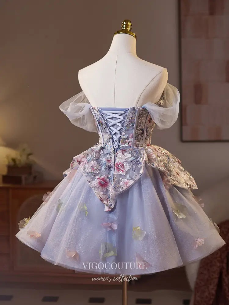 Prom Dresses 2025 to impress Romantic Floral Corset Hoco Dress with Overskirt – Fairycore Off-Shoulder Cocktail Gown – hc475-vigocouture-vigocouture