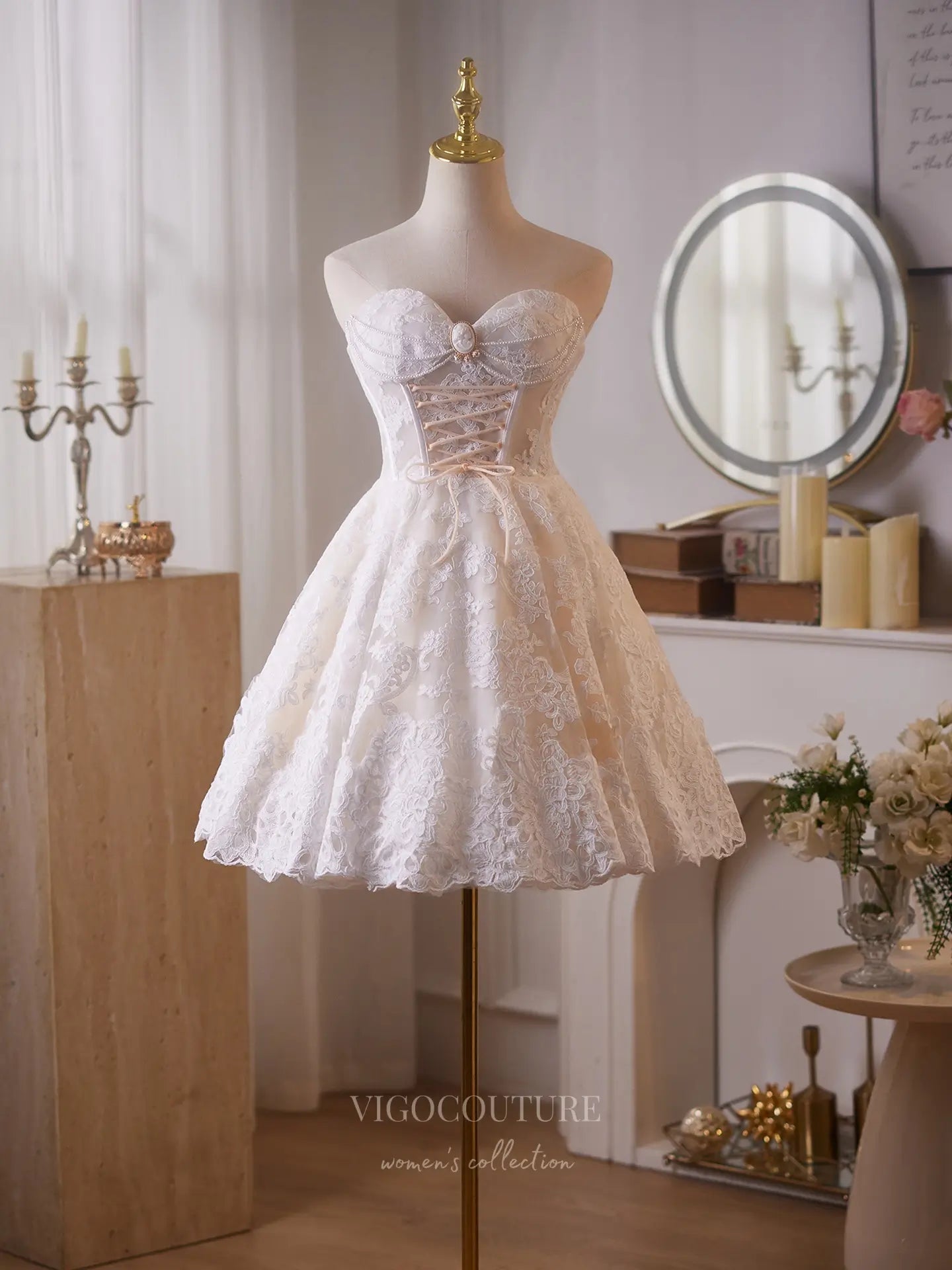 Prom Dresses 2025 to impress Romantic Lace Corset Homecoming Dress with Sweetheart Neckline, Cameo Detail & A-Line Skirt – 26014-vigocouture-vigocouture