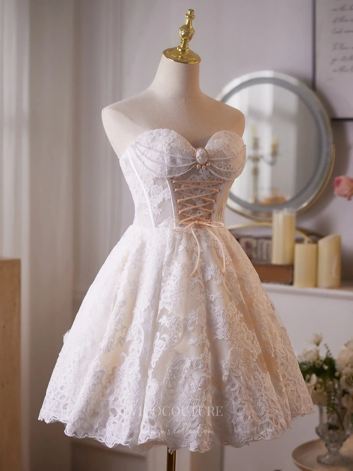 Prom Dresses 2025 to impress Romantic Lace Corset Homecoming Dress with Sweetheart Neckline, Cameo Detail & A-Line Skirt – 26014-vigocouture-vigocouture