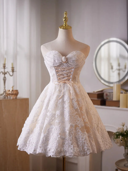 Romantic Lace Corset Homecoming Dress with Sweetheart Neckline, Cameo Detail & A-Line Skirt – 26014