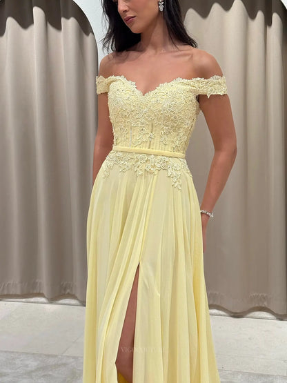 Prom Dresses 2025 to impress Romantic Off-Shoulder Lace A-Line Prom Dress with Sweetheart Neckline, Chiffon Skirt and High Slit - P26047-vigocouture-vigocouture