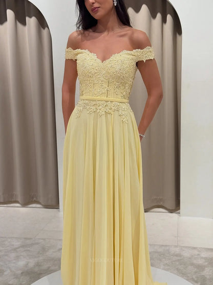 Prom Dresses 2025 to impress Romantic Off-Shoulder Lace A-Line Prom Dress with Sweetheart Neckline, Chiffon Skirt and High Slit - P26047-vigocouture-vigocouture