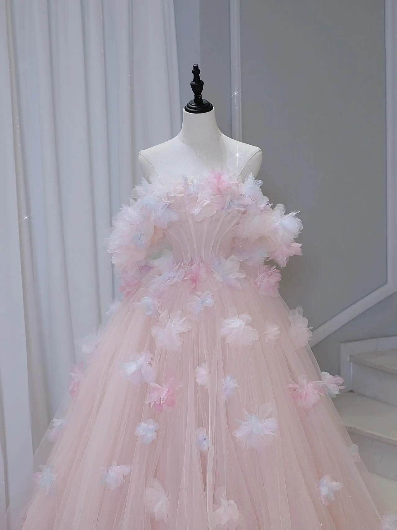 Romantic Pink 3D Floral Tulle Quinceañera Dress – Off-Shoulder Princess Ball Gown 25304 Pink / US16 Romantic Pink 3D Floral Tulle Quinceañera Dress – Off-Shoulder Princess Ball Gown 25304 Pink / US16