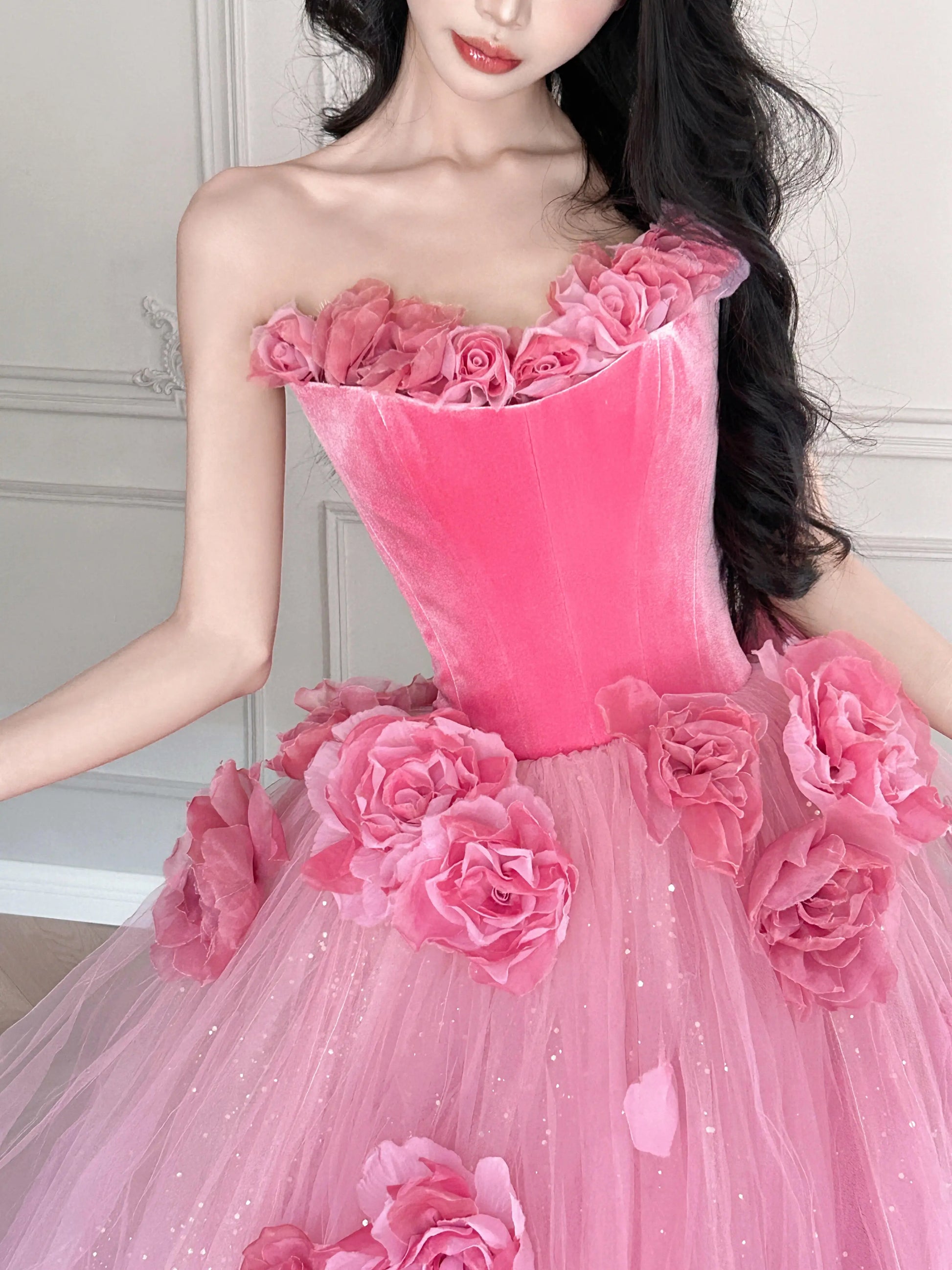 pink velvet strapless dress Fuchsia Strapless Velvet Maxi Dress