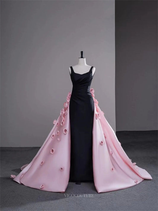 Prom Dresses 2025 to impress Rosella - Black Pink Rosette Dress-vigocouture-Pink-Custom Size-vigocouture