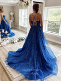 Prom Dress 2025 Royal Blue Lace Applique Prom Dresses Spaghetti Strap Evening Dress 21737-unique elegant Prom Dresses-Blue-US2-vigocouture