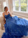 Prom Dress 2025 Royal Blue Lace Applique Prom Dresses Spaghetti Strap Evening Dress 21737-unique elegant Prom Dresses-Blue-US2-vigocouture