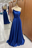 Royal Blue Satin Cheap Prom Dresses 2024 Strapless Pleated Bodice 24269