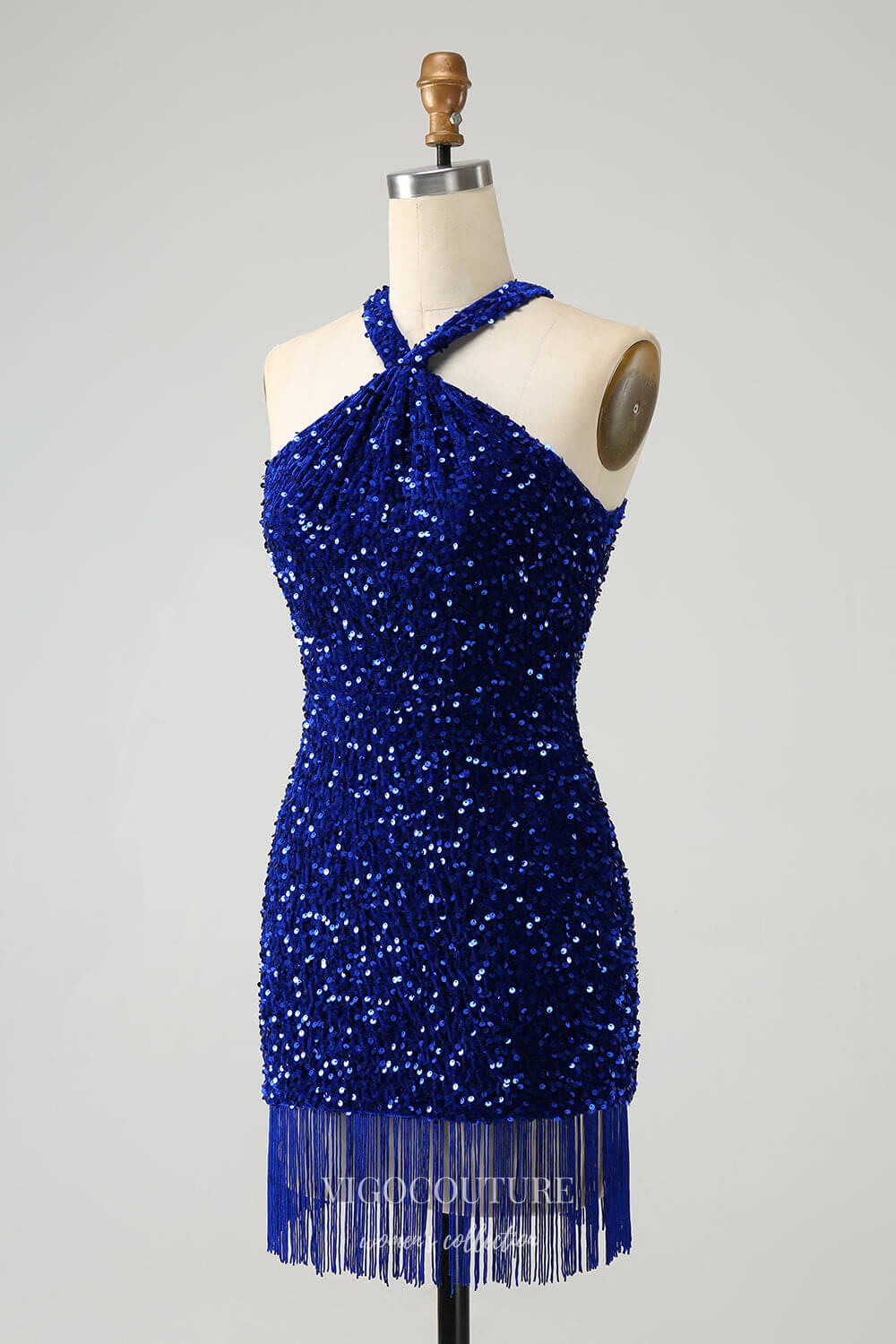 Royal Blue Sequin Homecoming Dresses Tassels Halter Neck Bodycon Dress hc354 Custom Colors / 18W Royal Blue Sequin Homecoming Dresses Tassels Halter Neck Bodycon Dress hc354 Custom Colors / 18W