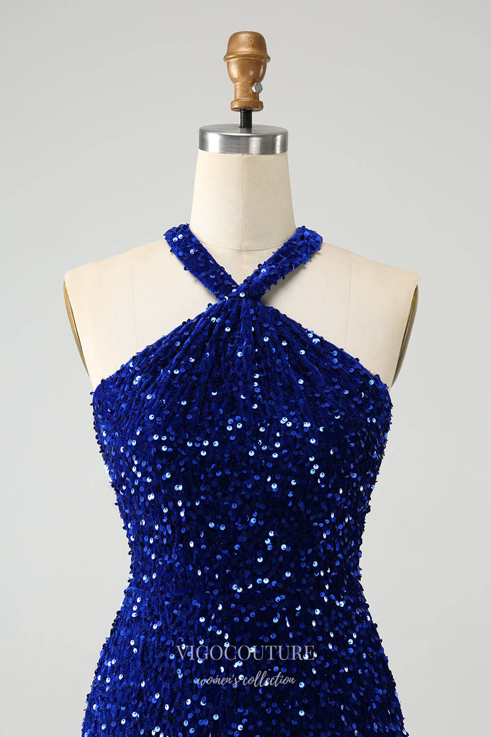 Short Prom Dresses 2025 Royal Blue Sequin Homecoming Dresses Tassels Halter Neck Bodycon Dress hc354-Prom Dresses-vigocouture-vigocouture