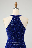 Short Prom Dresses 2025 Royal Blue Sequin Homecoming Dresses Tassels Halter Neck Bodycon Dress hc354-Prom Dresses-vigocouture-vigocouture