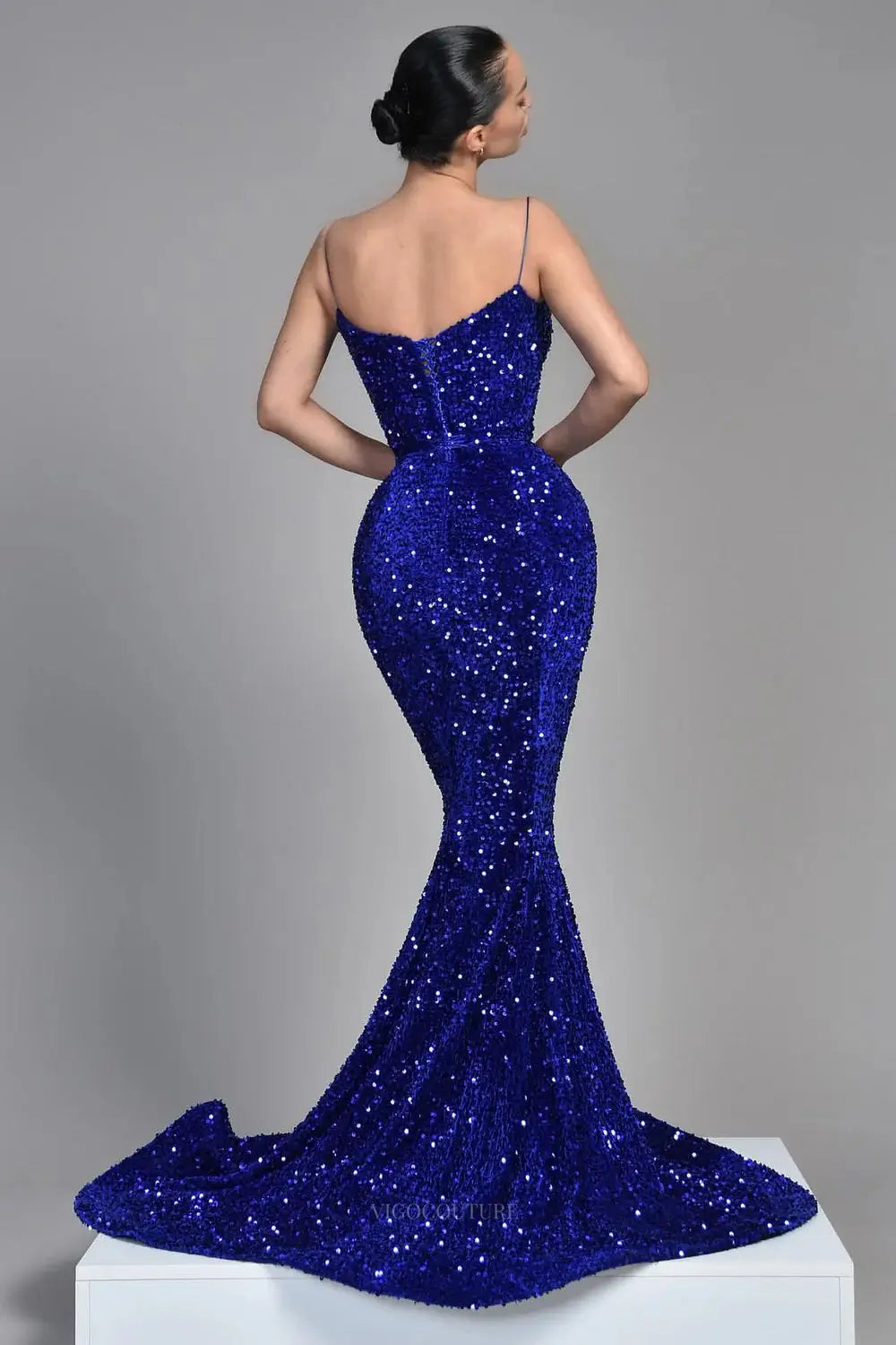 Prom Dresses 2025 to impress Royal Blue Sequin Prom Dresses Mermaid Spaghetti Strap Formal Dress – 25157-vigocouture-vigocouture