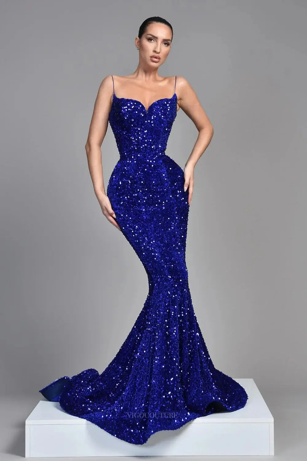 Prom Dresses 2025 to impress Royal Blue Sequin Prom Dresses Mermaid Spaghetti Strap Formal Dress – 25157-vigocouture-Blue-Custom Size-vigocouture