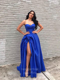 Royal Blue Strapless Prom Dresses With Slit Sweetheart Neck Evening Dress 21738