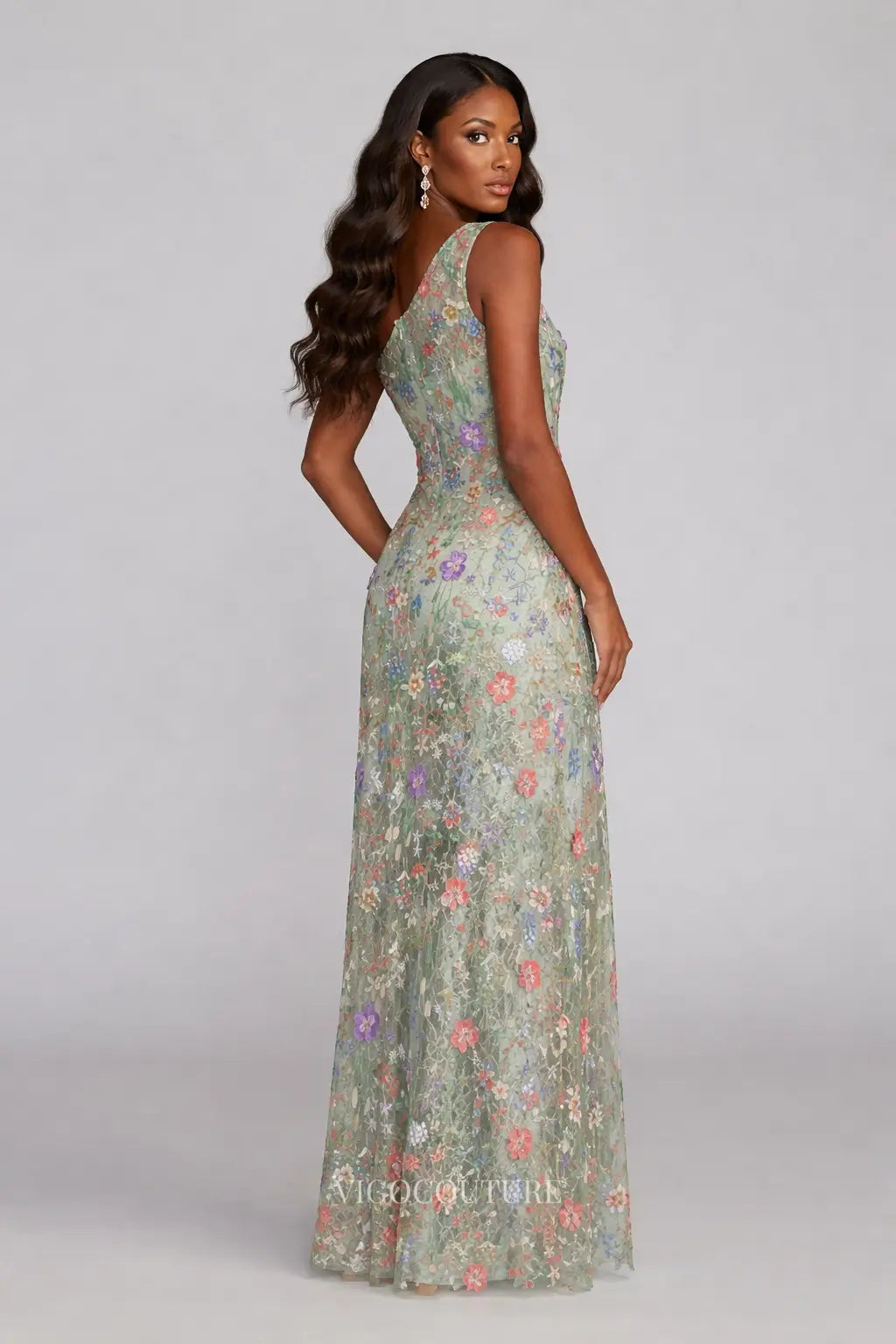 Prom Dresses 2025 to impress Sage Floral Embroidered One-Shoulder Formal Dress - VG002-vigocouture-vigocouture