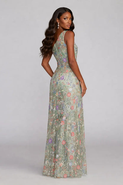 Prom Dresses 2025 to impress Sage Floral Embroidered One-Shoulder Formal Dress - VG002-vigocouture-vigocouture