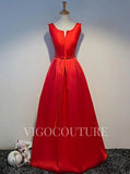 Prom Dress 2025 Satin A-Line Prom Dress 2022 Plunging V-Neck Sleeveless Prom Gown-unique elegant Prom Dresses-Red-US2-vigocouture