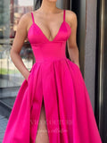 Prom Dress 2025 Satin A-Line Spaghetti Strap Prom Dress 20602-unique elegant Prom Dresses-Hot Pink-US2-vigocouture