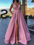 Prom Dress 2025 Satin A-Line Spaghetti Strap Prom Dress 20602-unique elegant Prom Dresses-Pink-US2-vigocouture