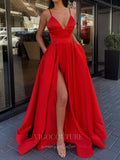 Prom Dress 2025 Satin A-Line Spaghetti Strap Prom Dress 20602-unique elegant Prom Dresses-Red-US2-vigocouture