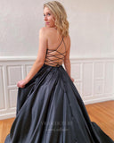 Prom Dress 2025 Satin A-Line Spaghetti Strap Prom Dress 20815-unique elegant Prom Dresses-Black-US2-vigocouture