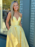 Prom Dress 2025 Satin A-Line Spaghetti Strap Prom Dress 20815-unique elegant Prom Dresses-Yellow-US2-vigocouture