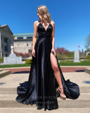 Prom Dress 2025 Satin A-Line Spaghetti Strap Prom Dress 20816-unique elegant Prom Dresses-Black-US2-vigocouture