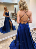 Prom Dress 2025 Satin A-Line Spaghetti Strap Prom Dress 20816-unique elegant Prom Dresses-Blue-US2-vigocouture