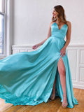 Prom Dress 2025 Satin A-Line Spaghetti Strap Prom Dress 20816-unique elegant Prom Dresses-Turquoise-US2-vigocouture