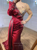 Prom Dress 2025 Satin Beaded Prom Dresses Long Sleeve Formal Dresses 21237-unique elegant Prom Dresses-Burgundy-US2-vigocouture