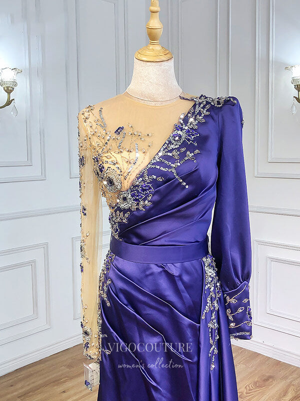 Formal Dresses Purple And Gold Dress Plus Size Satin Beaded Prom Dresses Long Sleeve Formal Dresses 21237 Formal Dresses Purple And Gold Dress Plus Size Satin Beaded Prom Dresses Long Sleeve Formal Dresses 21237