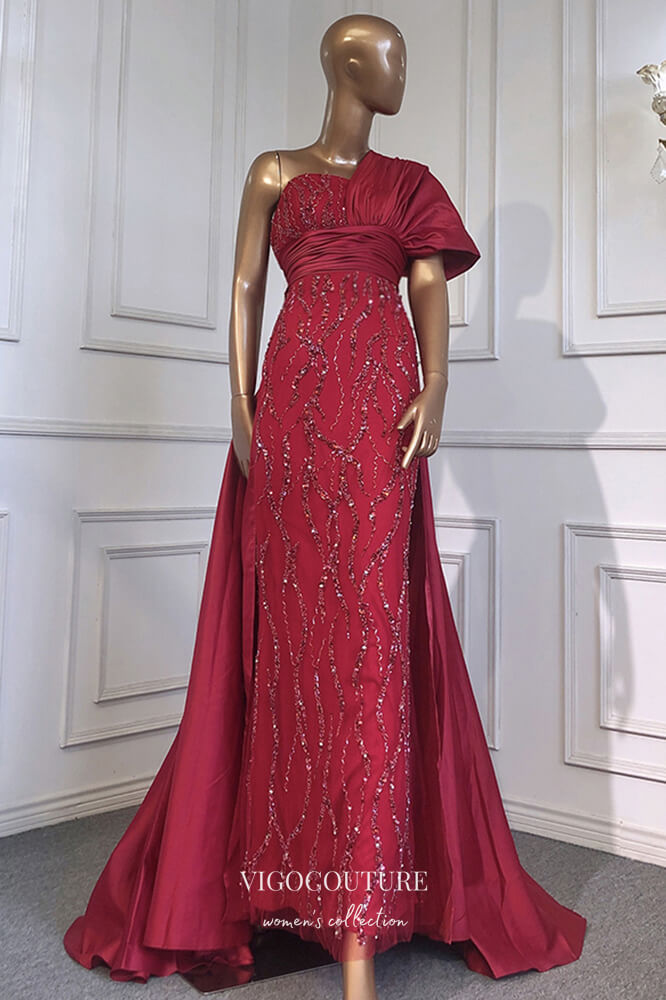 Prom Dress 2025 Satin Beaded Sheath Formal Dresses One Shoulder Prom Dress 21613-unique elegant Prom Dresses-Burgundy-US2-vigocouture