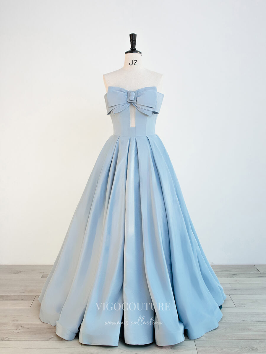 Prom Dress 2025 Satin Bow Prom Dresses Strapless Formal Dresses 21029-unique elegant Prom Dresses-Light Blue-Custom Size-vigocouture