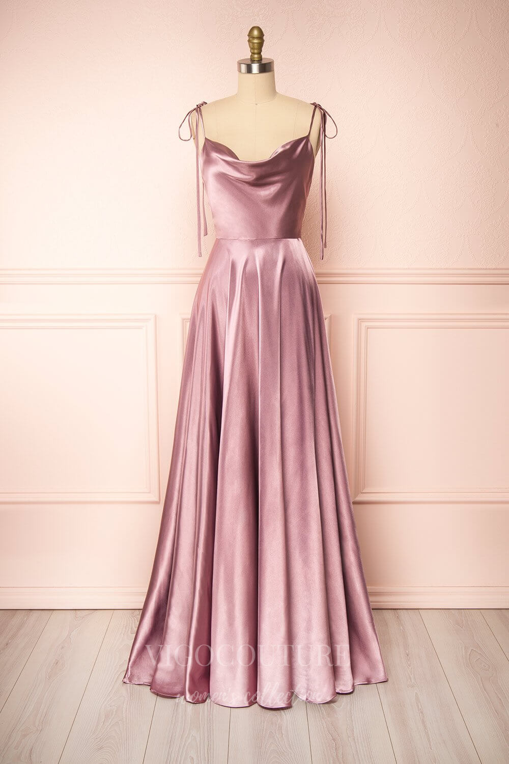 Satin Cowl Neck Prom Dresses with Spaghetti Straps and Slit Comfortable Formal Gown 20577 Dusty Pink / US0 Satin Cowl Neck Prom Dresses with Spaghetti Straps and Slit Comfortable Formal Gown 20577 Dusty Pink / US0