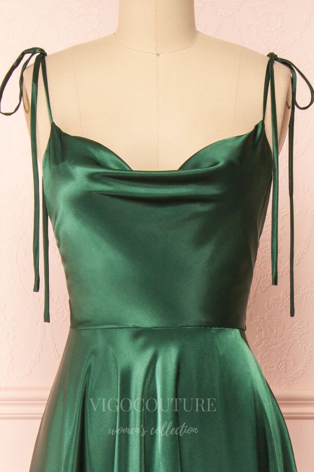 Prom Dress 2025 Satin Prom Dress with Spaghetti Straps and Slit Comfortable Formal Gown 20577-unique elegant Prom Dresses-Green-US2-vigocouture