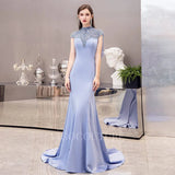 Prom Dress 2025 Satin Mermaid Cap Sleeve Beaded Prom Dresses 20022-unique elegant Prom Dresses-Blue-US2-vigocouture