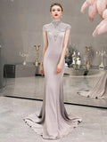 Prom Dress 2025 Satin Mermaid Cap Sleeve Beaded Prom Dresses 20022-unique elegant Prom Dresses-Grey-US2-vigocouture